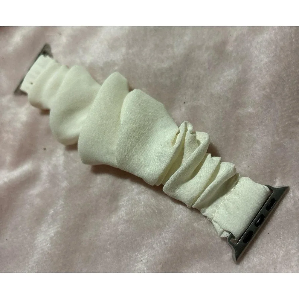 NEW Off White Chiffon Fabric Scrunchie Band for Apple Watch 42mm/44mm/45mm